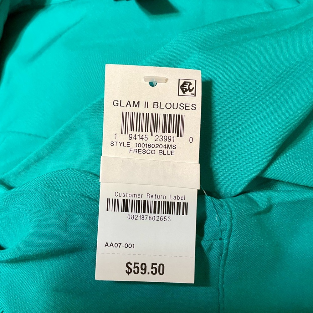 INC Fresca Blue Roll Tab Button Down Long Blouse - Picture 7 of 8